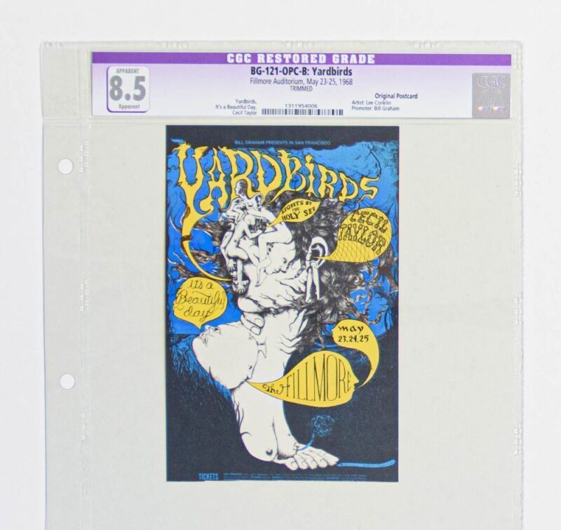 1968 BG-121 The Yardbirds It’s a Beautiful Day Fillmore Auditorium Postcard CGC 8.5 TRIMMED