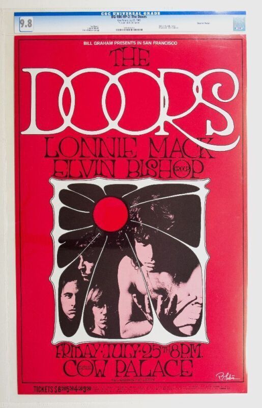 1969 BG-186 The Doors Cow Palace Signed Tuten RP2 Poster CGC 9.8