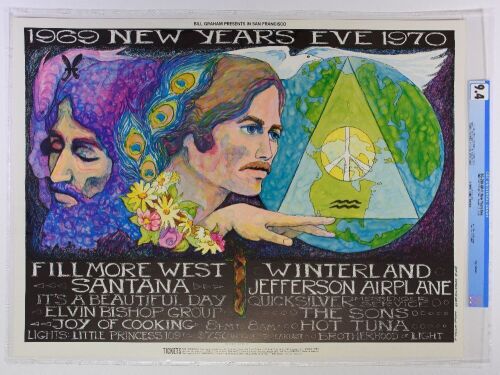 1969 BG-209 Jefferson Airplane Santana Hot Tuna NYE Winterland & Fillmore West Poster CGC 9.4