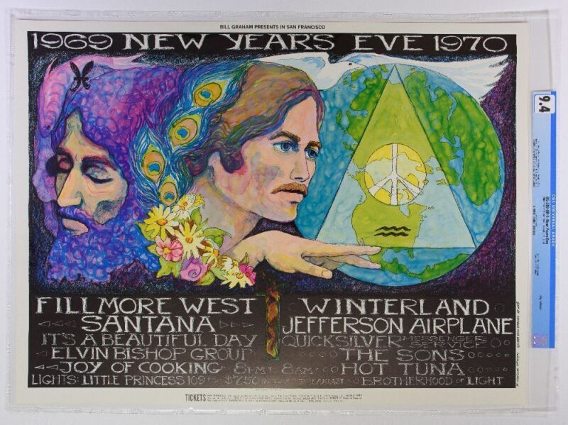 1969 BG-209 Jefferson Airplane Santana Hot Tuna NYE Winterland & Fillmore West Poster CGC 9.4