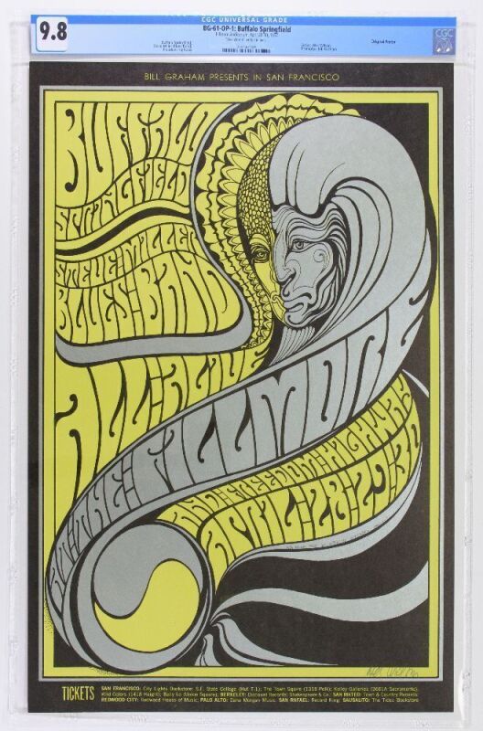 1967 BG-61 Buffalo Springfield Fillmore Auditorium Signed Wilson Poster CGC 9.8