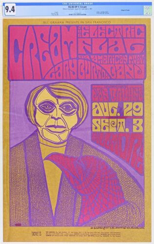 1967 BG-80 Cream Electric Flag Fillmore Auditorium Poster CGC 9.4