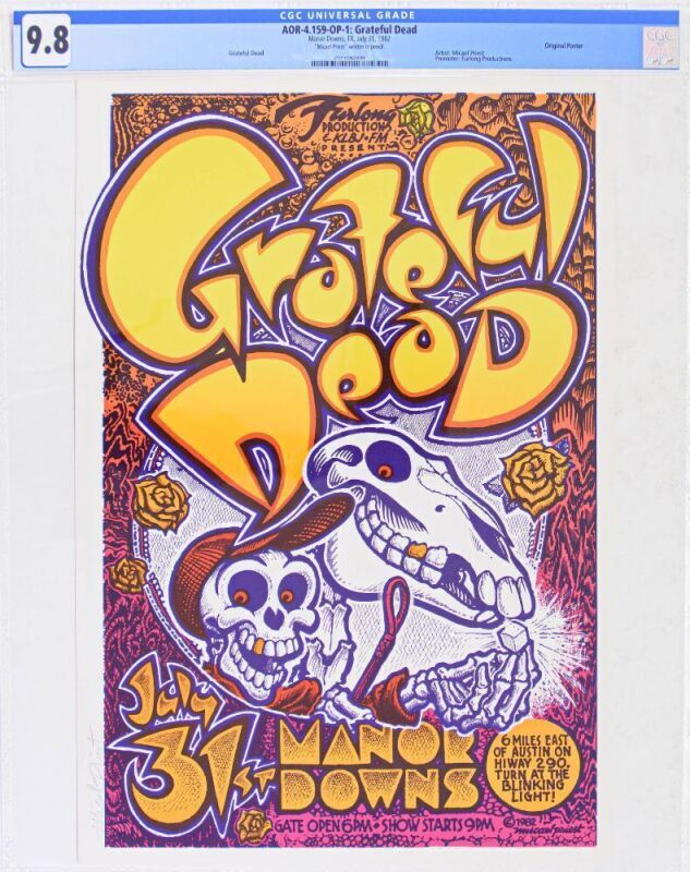 1982 AOR-4.159 Grateful Dead Manor Downs Austin Signed Priest Poster CGC 9.8