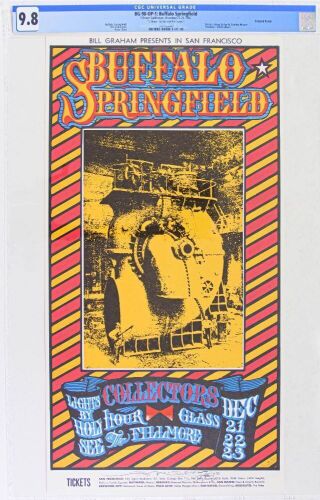 1967 BG-98 Buffalo Springfield Hour Glass Fillmore Auditorium Signed Mouse Poster CGC 9.8