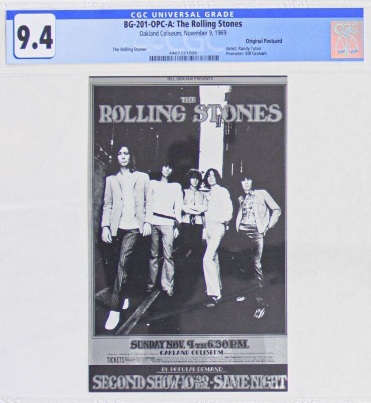 1969 BG-201 Rolling Stones Oakland Coliseum Postcard CGC 9.4