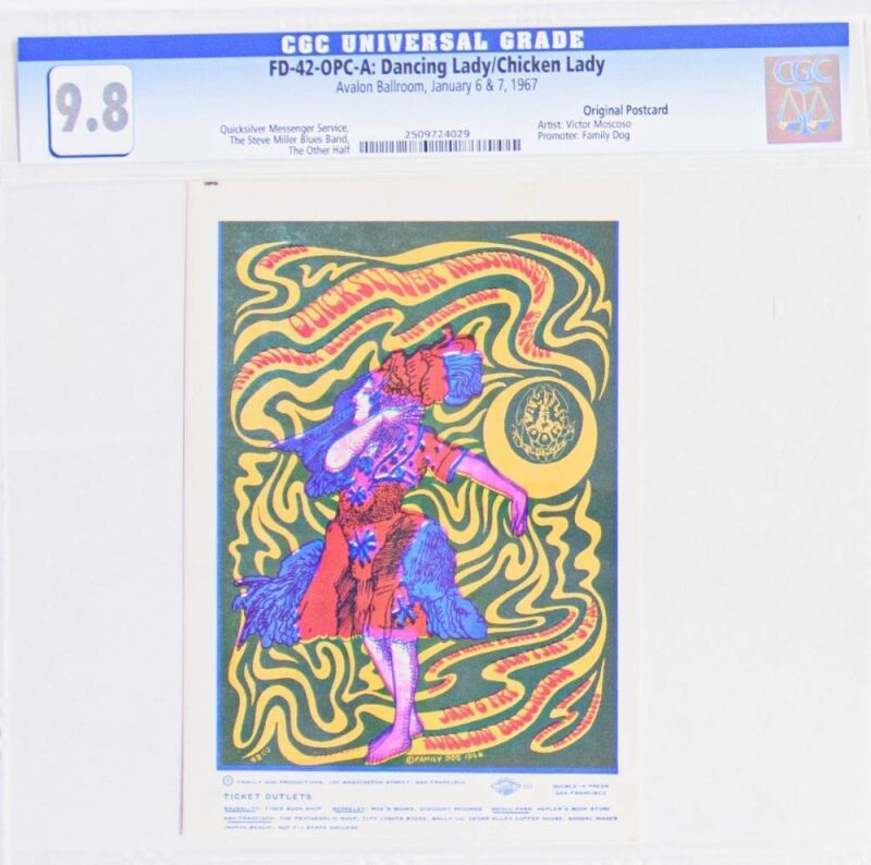 1967 FD-42 Quicksilver Miller Blues Band Avalon Ballroom Postcard CGC 9.8