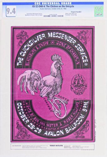 1966 FD-32 Quicksilver Messenger Service Avalon Ballroom Handbill CGC 9.4