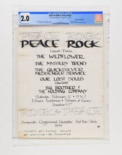 1966 AOR-14 Peace Rock Big Brother The Wildflower Fillmore Auditorium Handbill CGC 2.0