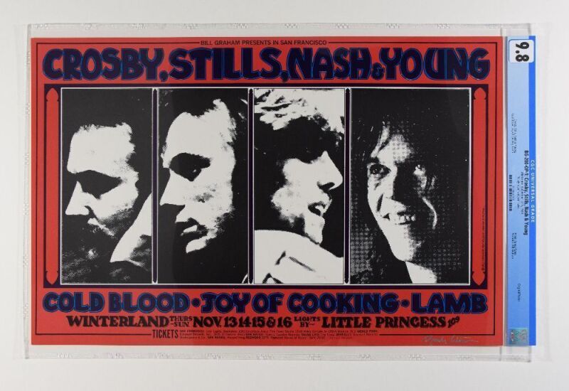 1969 BG-200 Crosby Stills Nash Young Winterland Signed Tuten Poster CGC 9.8