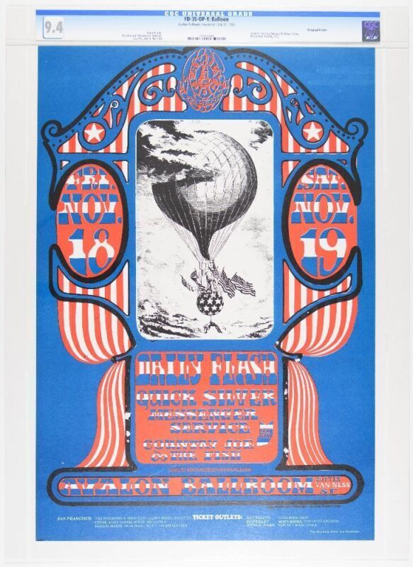 1966 FD-35 Daily Flash Quicksilver Country Joe Avalon Ballroom Poster CGC 9.4