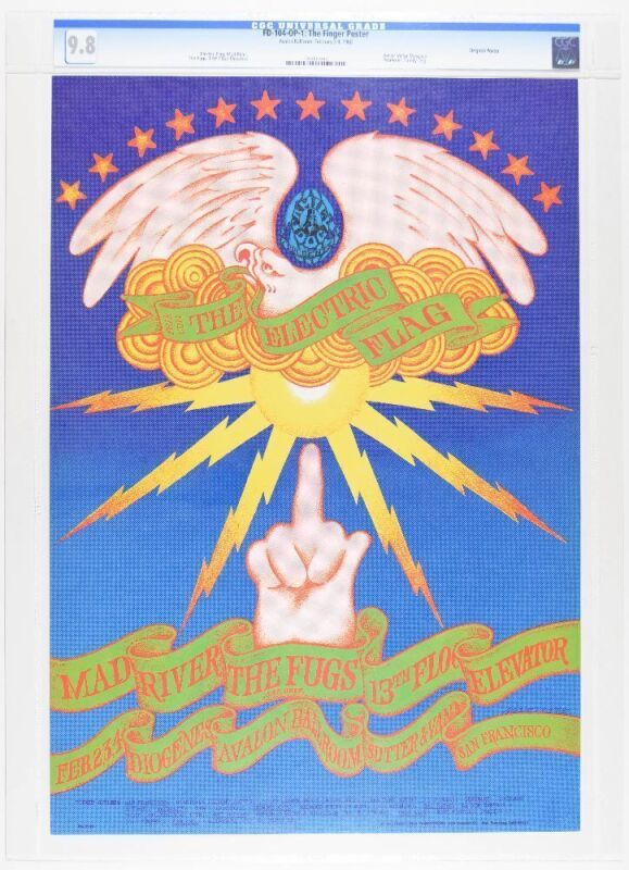 1968 FD-104 The 13th Floor Elevators Electric Flag Avalon Ballroom Poster CGC 9.8