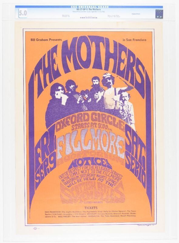 1966 BG-27 Frank Zappa The Mothers Fillmore Auditorium Poster CGC 5.0