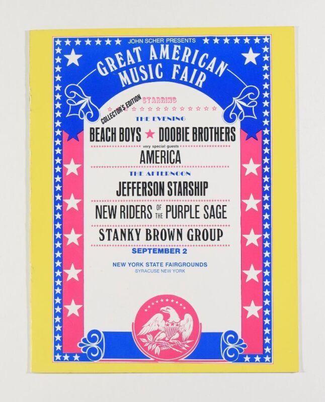 1975 The Beach Boys Doobie Brothers The Great American Music Fair Syracuse Program Near Mint 81