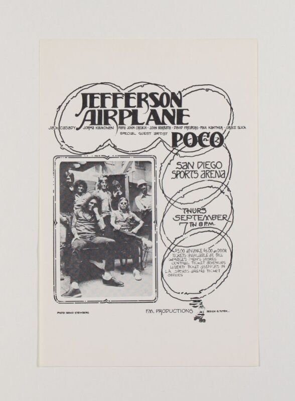 1972 Jefferson Airplane Poco The San Diego Sports Arena Handbill Excellent 79