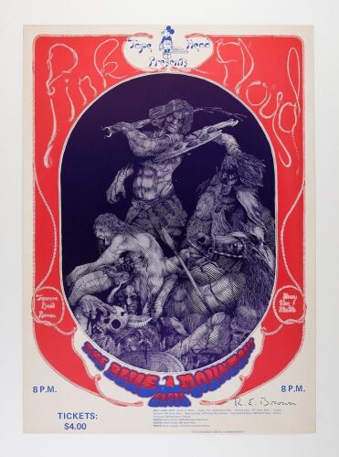 1970 Pink Floyd Terrace Ballroom Salt Lake City Signed Brown Poster Excellent 73