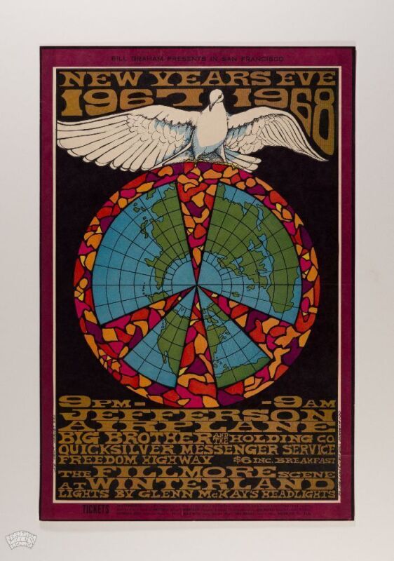 1967 BG-100 Jefferson Airplane Big Brother Janis Joplin New Years Eve Winterland Poster Excellent 75