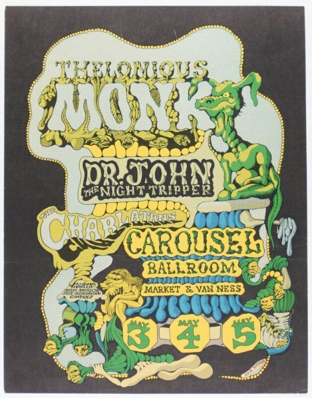 1968 AOR-2.167 Thelonious Monk Dr. John Carousel Ballroom Poster Excellent 75