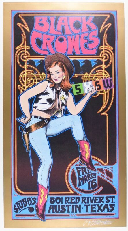 2001 Bob Masse The Black Crowes Stubb's Austin Signed Masse Poster Near Mint 87