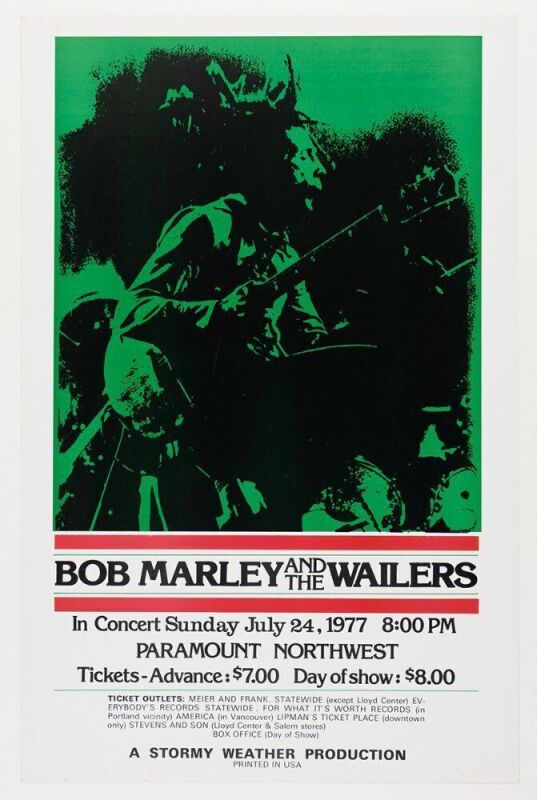 1977 Bob Marley and the Wailers Paramount Northwest Portland Poster Excellent 73