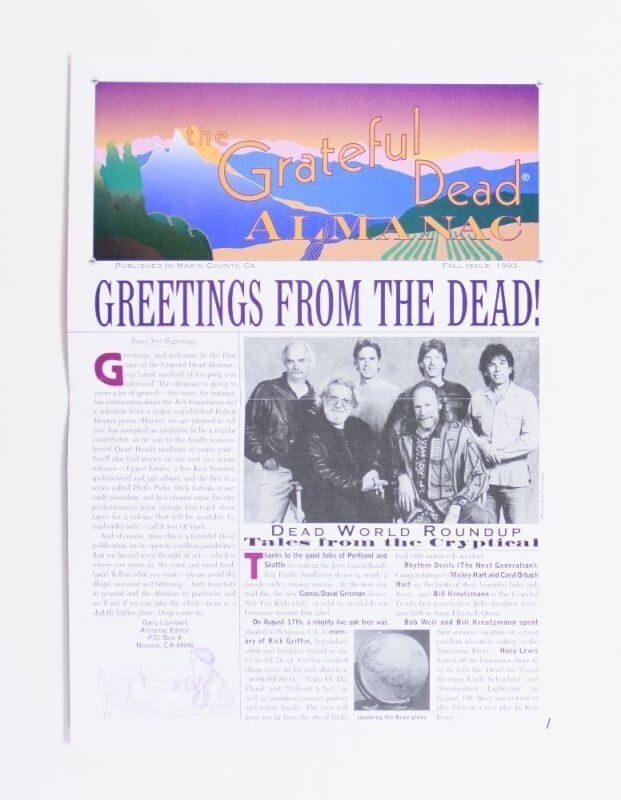 1993 The Grateful Dead Almanac Fall Issue Near Mint 81