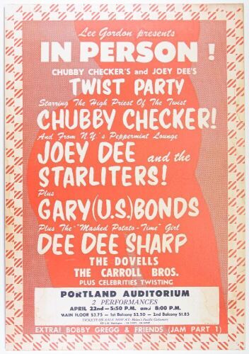 1962 Chubby Checker Twist Party Portland Auditorium Poster Mounted