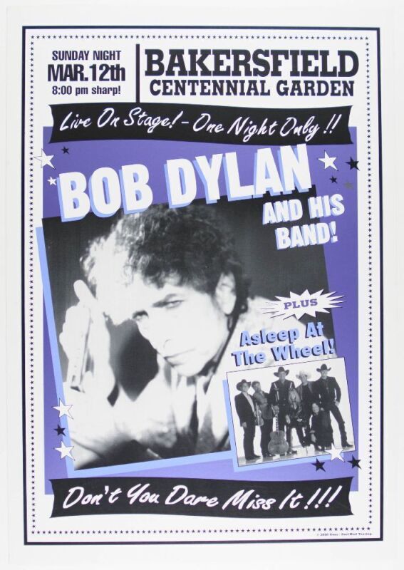 2000 Bob Dylan Bakersfield Centennial Garden Poster Near Mint 83