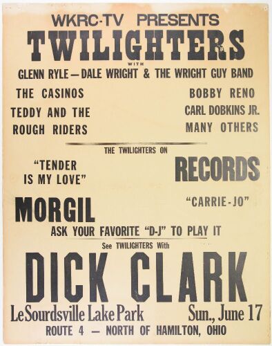 1962 Twilighters Dick Clark LeSourdsville Lake Park Hamilton Ohio Cardboard Poster Extra Fine 61