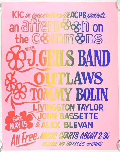 1976 The J. Geils Band Outlaws Kent State Poster Extra Fine 65