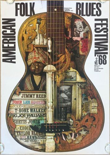 1968 Gunther Kieser Jimmy Reed John Lee Hooker T Bone Walker American Folk Blues Festival Frankfurt Germany Poster Extra Fine 61