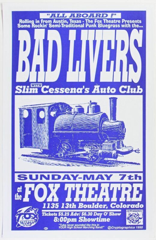 1995 Bad Livers Lords of Word Fox Theatre & Paradise Colorado Double Sided Poster Near Mint 87