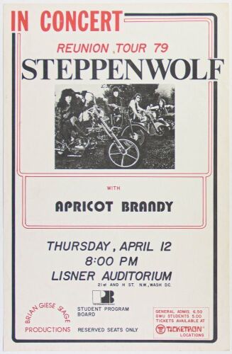 1979 Steppenwolf George Washington University Lisner Auditorium Poster Excellent 79