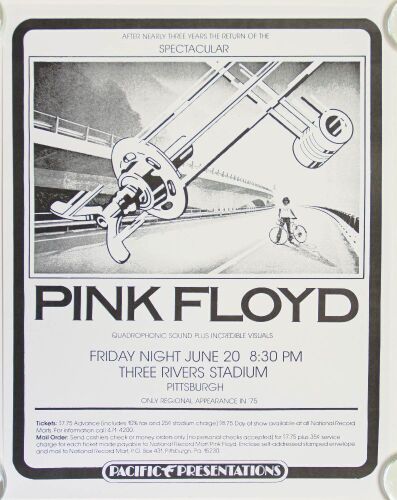 1975 Pink Floyd Three Rivers Stadium Pittsburgh Poster Near Mint 87