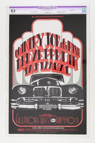 1969 BG-155 Led Zeppelin Country Joe Fillmore West Poster CGC 8.5 RESTORED