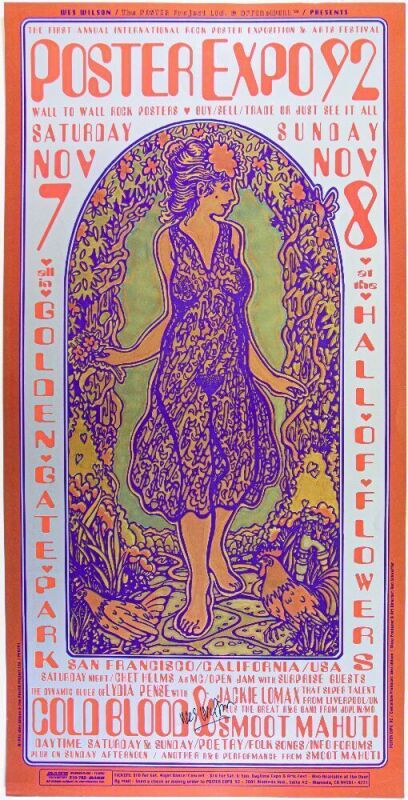 1992 Wes Wilson First Annual Rock Poster Exhibition Golden Gate Park Signed Wilson Poster Near Mint 83