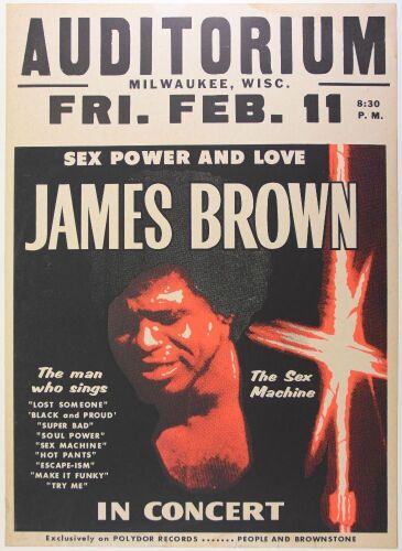 1972 James Brown Milwaukee Auditorium Globe Cardboard Poster Excellent 75