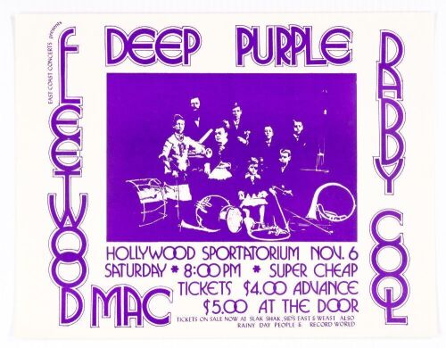 1971 Fleetwood Mac Deep Purple Hollywood Sportatorium Handbill Near Mint 89