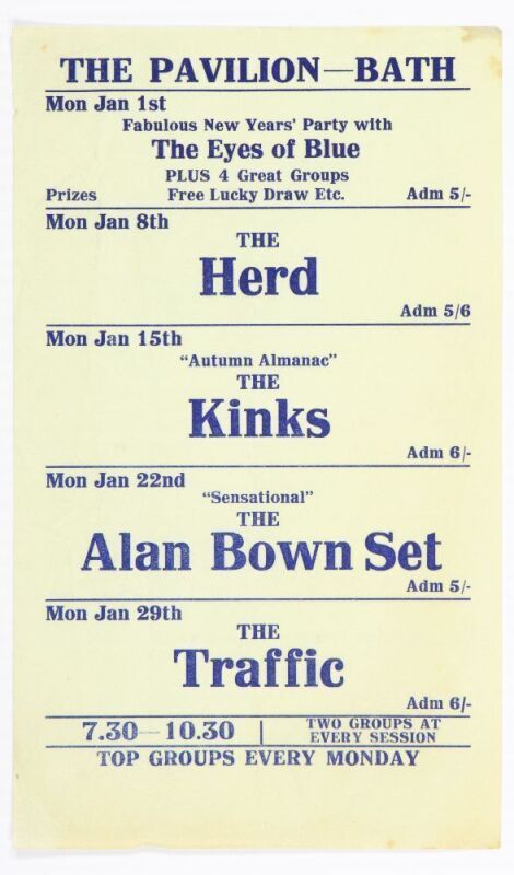 1968 The Kinks Traffic Bath Pavilion Handbill Excellent 73