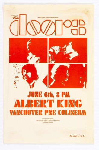 1970 The Doors Albert King PNE Coliseum Vancouver Handbill Excellent 73