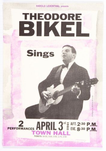 1960 Theodore Bikel Town Hall New York Handbill Mint 95