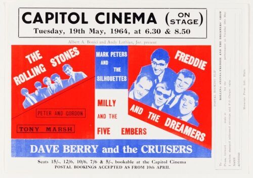 1964 Rolling Stones Freddie & The Dreamers Capitol Cinema Aberdeen Scotland Handbill Mint 91