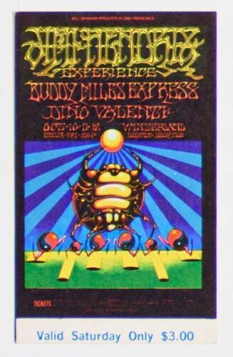 1968 BG-140 Jimi Hendrix Experience Winterland Saturday Ticket Near Mint 89