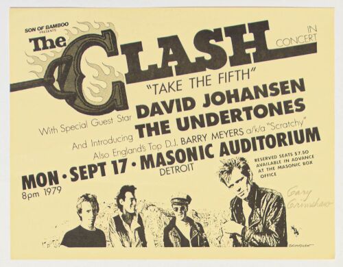 1979 Gary Grimshaw The Clash Masonic Auditorium Detroit Signed Grimshaw Handbill Near Mint 89