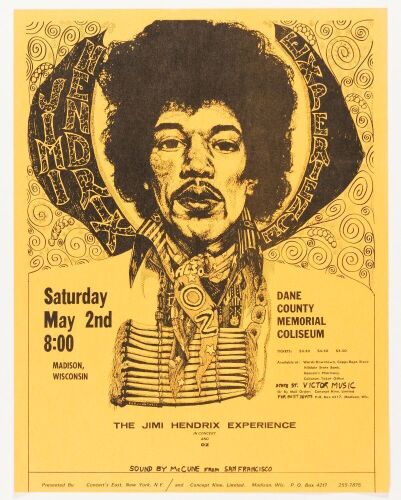 1970 Jimi Hendrix Experience The Dane County Memorial Coliseum Madison Handbill Mint 91