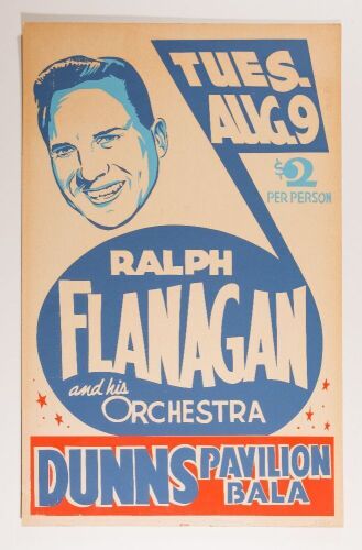 1960 Ralph Flanagan & His Orchestra Dunns Pavillion Cardboard Poster Excellent 77