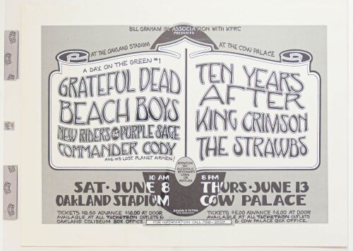 1974 Grateful Dead Beach Boys Day On The Green Oakland Poster Mint 91