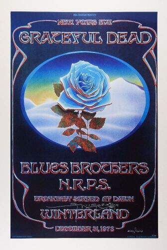 1978/2020 AOR-4.38 Grateful Dead Winterland NYE Blue Rose Wolfgangs Vault RP Signed Mouse Poster Mint 95