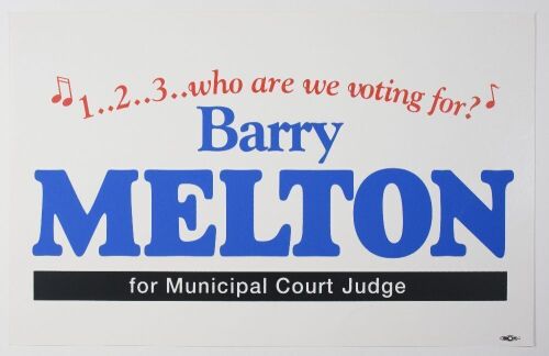 1992 Barry Melton for Municipal Court Judge Cardboard Poster Near Mint 89