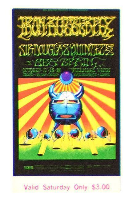 1968 BG-141 Iron Butterfly Sea Train Fillmore West Original Saturday Ticket Near Mint 89