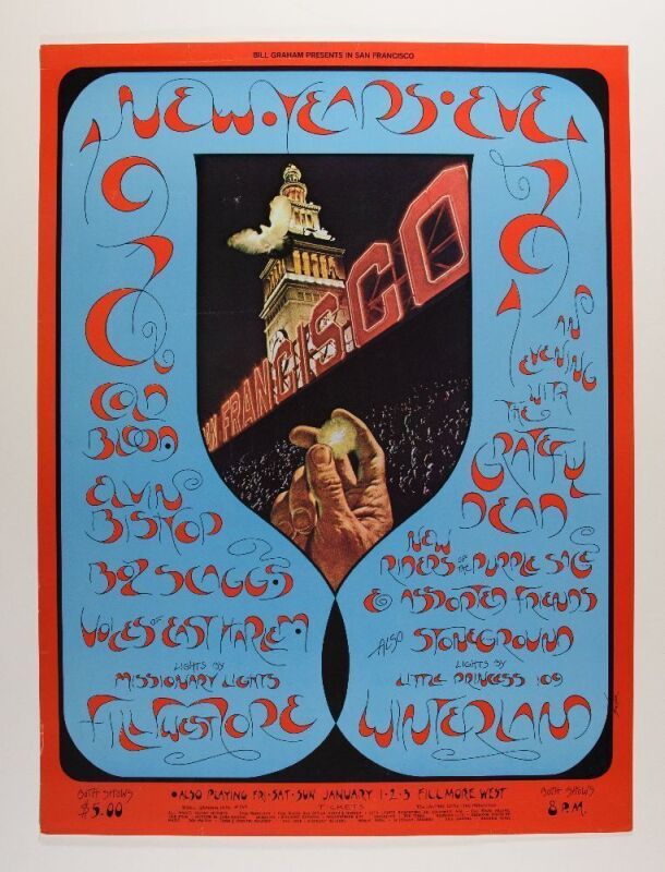 1970 BG-263 Grateful Dead New Years Eve Fillmore West & Winterland Poster Near Mint 81