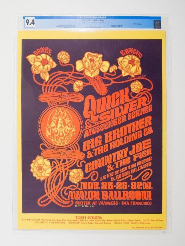 1966 FD-36 Big Brother Janis Joplin Quicksilver Avalon Ballroom Poster CGC 9.4